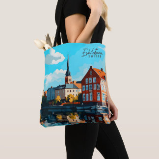 Bolsa Tote Ilustração de Viagem de Arte de Suecia de Eskilstu