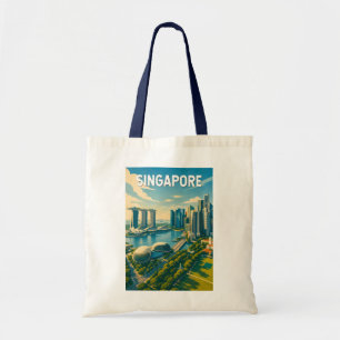 Bolsa Tote Ilustração de Viagem de Arte Vintage de Singapura