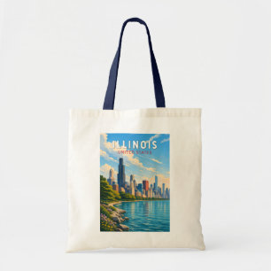 Bolsa Tote Ilustração de Viagem de Arte Vintage Illinois