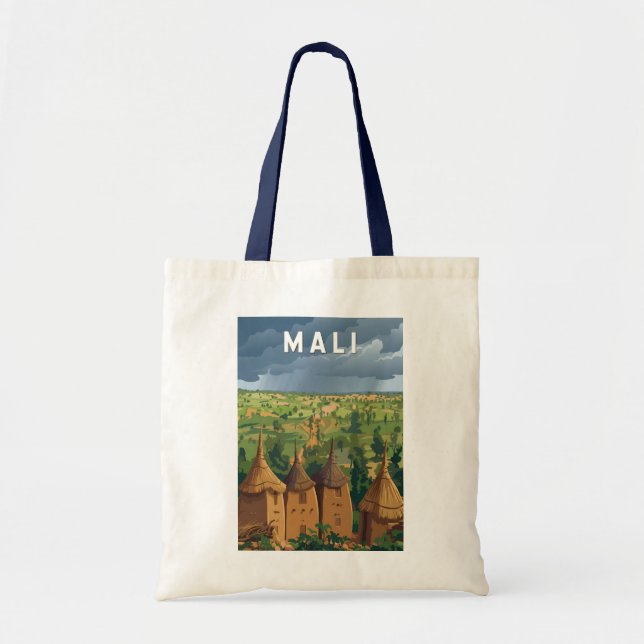 Bolsa Tote Ilustração de Viagem de Mali Arte Vintage (Frente)