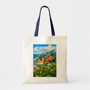 Bolsa Tote Ilustração de Viagem de Porto Rico Arte Vintage