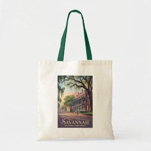 Bolsa Tote Ilustração de viagem de Savannah Geórgia Arte Vint