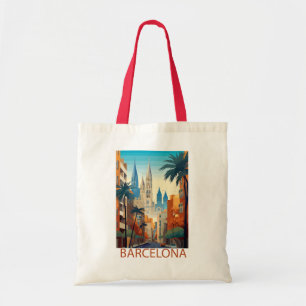 Bolsa Tote Ilustração de Viagem Retro Barcelona Vintage