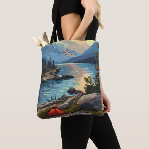 Bolsa Tote Ilustração de Viagens vintage do Lago Clark Alaska