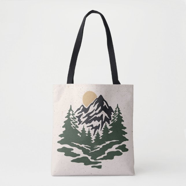 Bolsa Tote Ilustração de vinhetas de montanha (Frente)