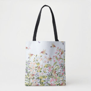 Bolsa Tote Ilustração de Vintagem de Jardim Floral de Humming