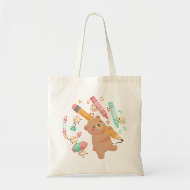 Bolsa Tote Ilustração de volta às aulas do Teddy (Frente)