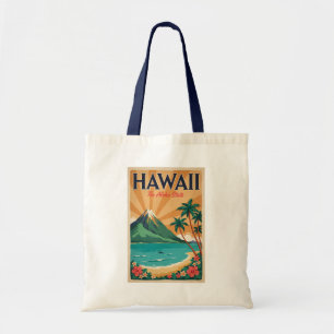 Bolsa Tote Ilustração de Vulcão do Havaí Arte de Viagem Vinta