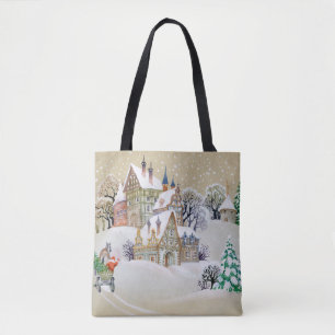 Bolsa Tote Ilustração desenhada à mão com a paisagem de i