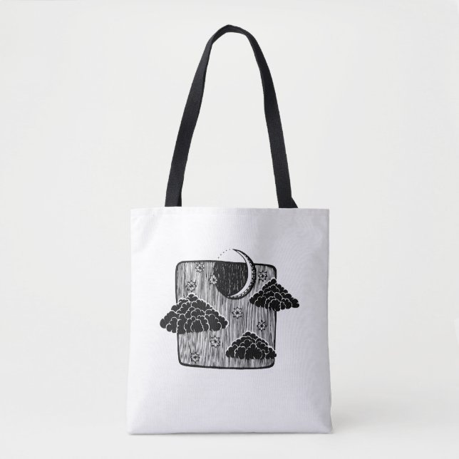 Bolsa Tote Ilustração Desenhada Pela Mão Da Lua Noturna (Frente)