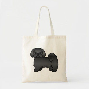 Bolsa Tote Ilustração do Cão de Cartoon Bonito de Lhasa Preta