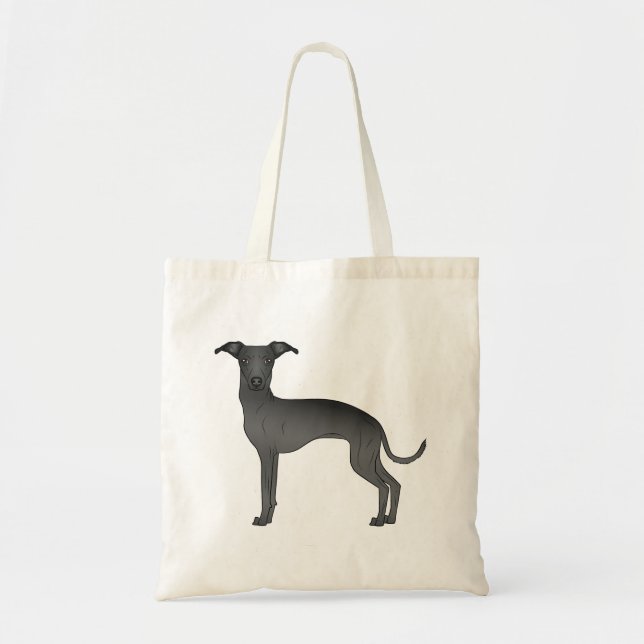 Bolsa Tote Ilustração do Cão de Cartoon Negro Italiano (Frente)