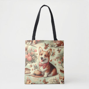 Bolsa Tote Ilustração do Cardião Vintage Welsh Corgi