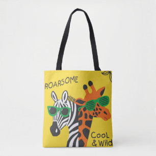 Bolsa Tote Ilustração do Cartoon Zebra Girafa legal