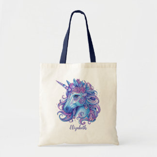 Bolsa Tote Ilustração do Cor-de-rosa azul Unicórnio