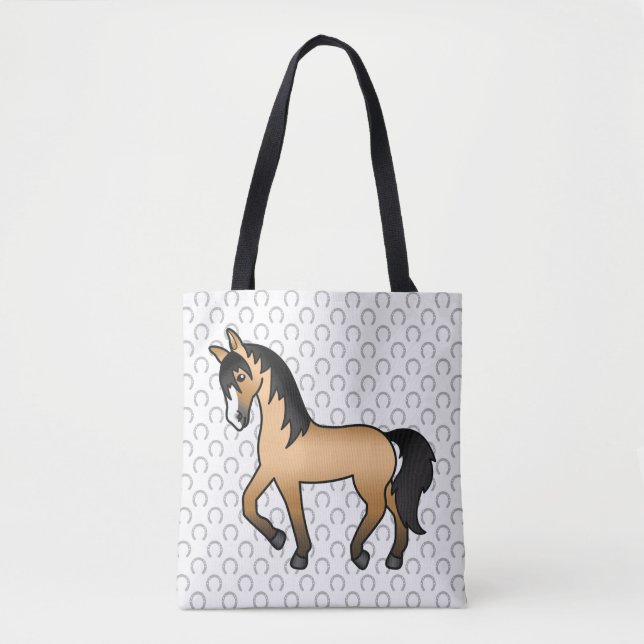 Bolsa Tote Ilustração do desenho animado de cavalos de Trote  (Frente)