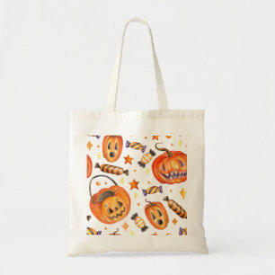 Bolsa Tote Ilustração do Dia das Bruxas com abóbora e doces