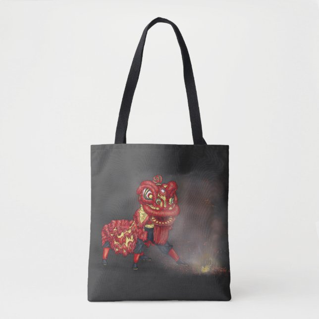 Bolsa Tote Ilustração do Firecracker de Dançarinos do Leão Ch (Frente)