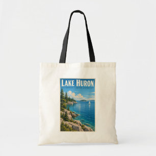 Bolsa Tote Ilustração do Lago Huron Viagem Arte Vintage