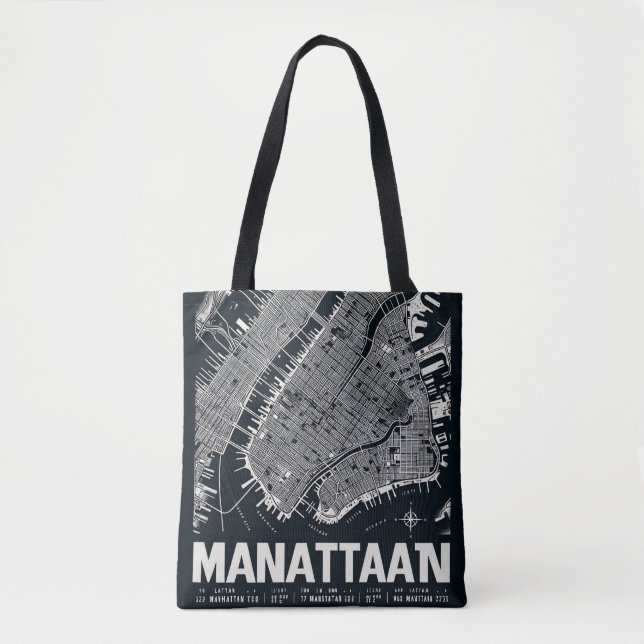 Bolsa Tote Ilustração do Mapa de Manhattan (Frente)