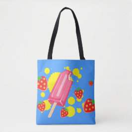 Bolsa Tote Ilustração do picolé rosa e morangos