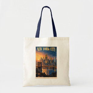 Bolsa Tote Ilustração do Pôr do Sol da Cidade de Nova York Ar