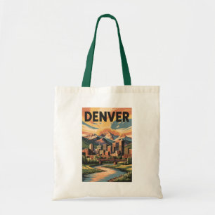 Bolsa Tote Ilustração do pôr do sol em Denver Colorado Arte d