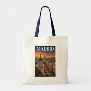 Bolsa Tote Ilustração do Pôr do Sol em Madrid Espanha Arte de