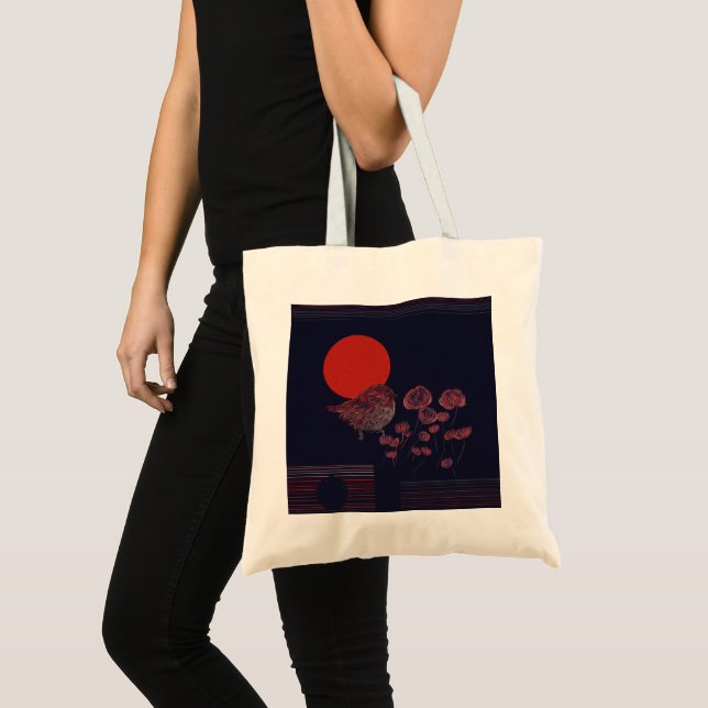 Bolsa Tote Ilustração do Sol Vermelho do Robin Bird (Frente (produto))