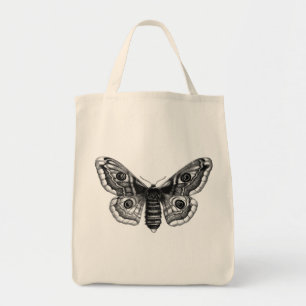 Bolsa Tote Ilustração do vintage de uma traça em preto e