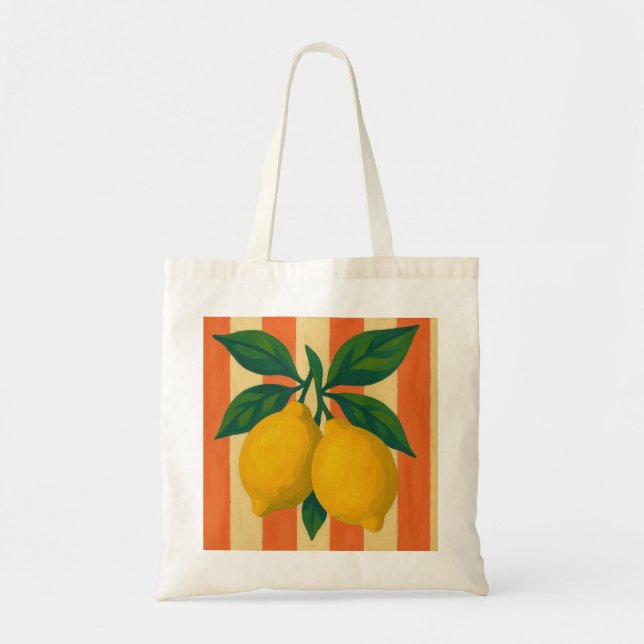 Bolsa Tote Ilustração dos limões e listras (Frente)