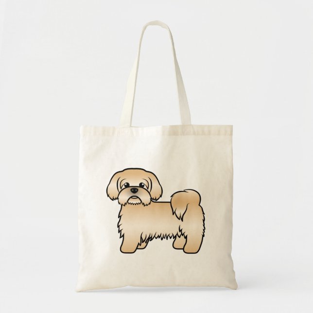 Bolsa Tote Ilustração Dourada do Cão de Cartoon Shih Tzu Cute (Frente)