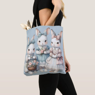 Bolsa Tote Ilustração em Aquarela das Irmãs Coelhinhas da Cas