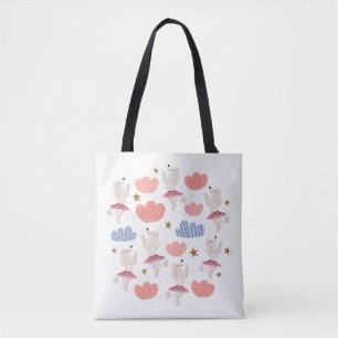 Bolsa Tote Ilustração em círculo com cães de poodle fofo
