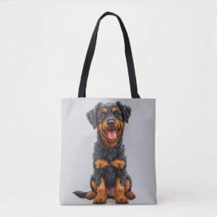 Bolsa Tote Ilustração Feliz de um Cão Preto e Castanho