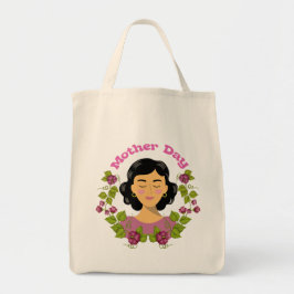 Bolsa Tote Ilustração Feminina Floral Elegante para o Dia da