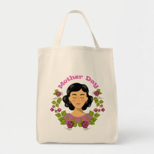 Bolsa Tote  Ilustração Feminina Floral Elegante para o Dia da
