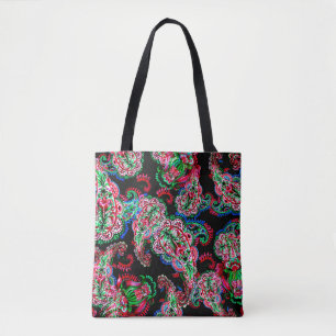 Bolsa Tote Ilustração floral de paisley de coloração aquo
