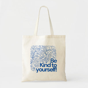 Bolsa Tote Ilustração Floral Simples Azul e Branco
