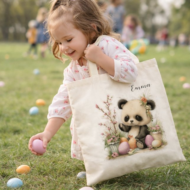 Bolsa Tote Ilustração Fofa de Panda de Páscoa (Criador carregado)