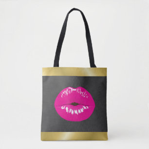 Bolsa Tote Ilustração Glamorosa de Lábios Rosa Quente
