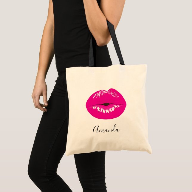 Bolsa Tote Ilustração Glamorosa de Lábios Rosa Quente (Frente (produto))