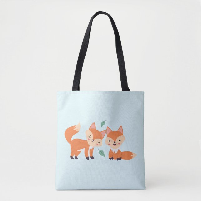 Bolsa Tote Ilustração Gráfica De Raposas Laranja Cuta (Frente)