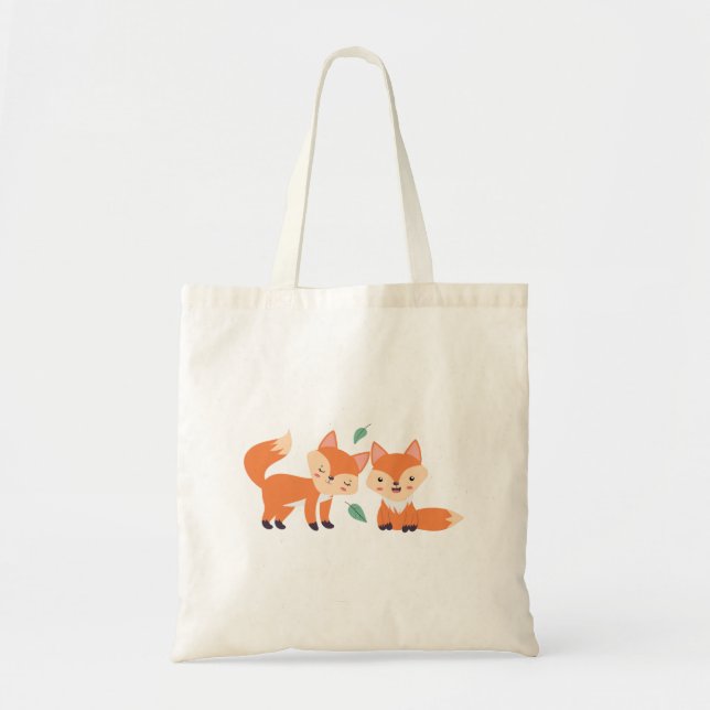 Bolsa Tote Ilustração Gráfica De Raposas Laranja Cuta (Frente)