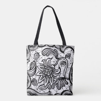 Bolsa Tote Ilustração intrincada nervosa & chique da flor do