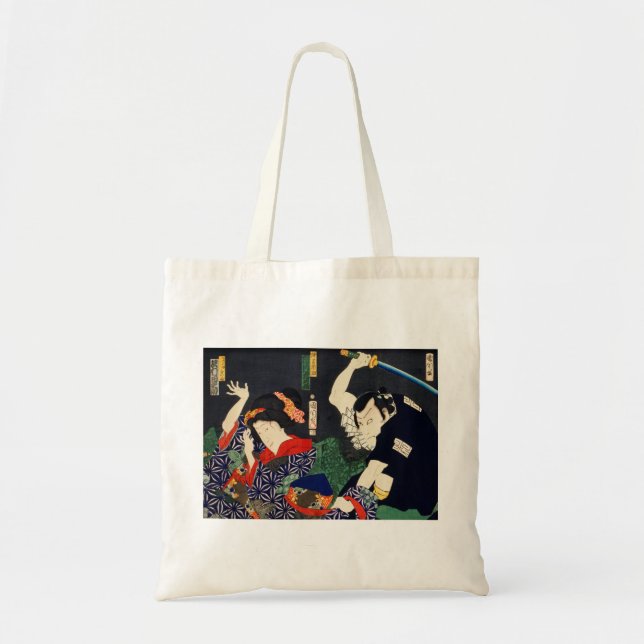 Bolsa Tote Ilustração japonesa de um homem atacando uma mulhe (Frente)
