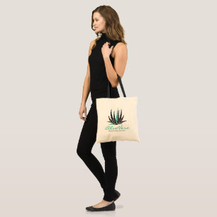 Bolsa Tote Ilustração Mínima Preta e Teal Aloe Vera