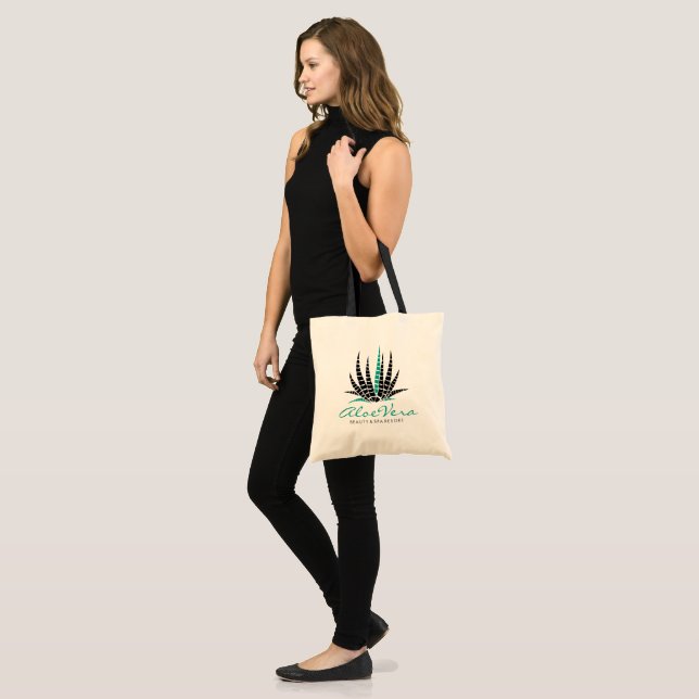Bolsa Tote Ilustração Mínima Preta e Teal Aloe Vera (Frente (modelo))