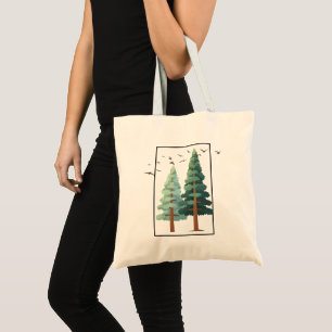 Bolsa Tote Ilustração Minimalista de Árvores de Floresta de P