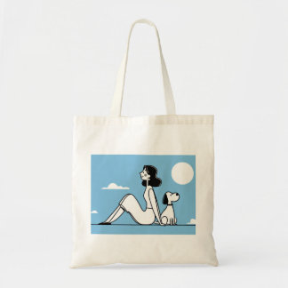 Bolsa Tote Ilustração Minimalista de Mulher e Cachorro